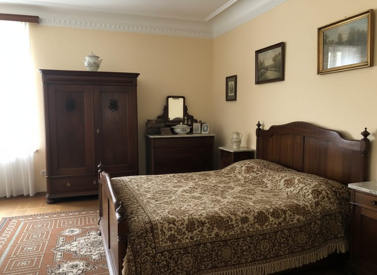 Voll möbliertes altes Schlafzimmer